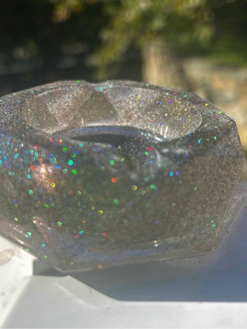 Sparkling Iridescent Resin Trinket Dish - Silver Glitter